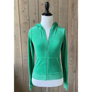 Juicy Couture Size P Velour Full Zip Hoodie Sweatshirt Jacket Green Women's XS